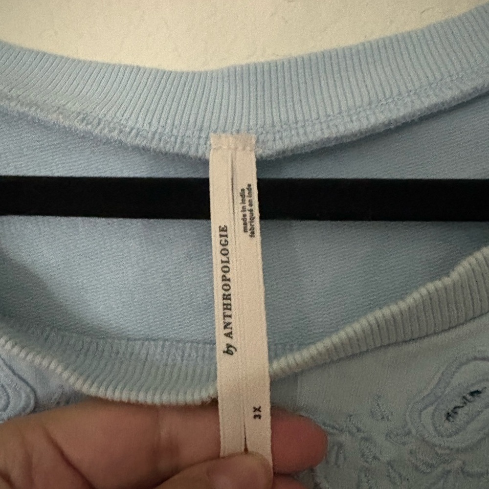 Anthropologie Light Blue Lace-Panel Sweatshirt - Picture 4 of 5